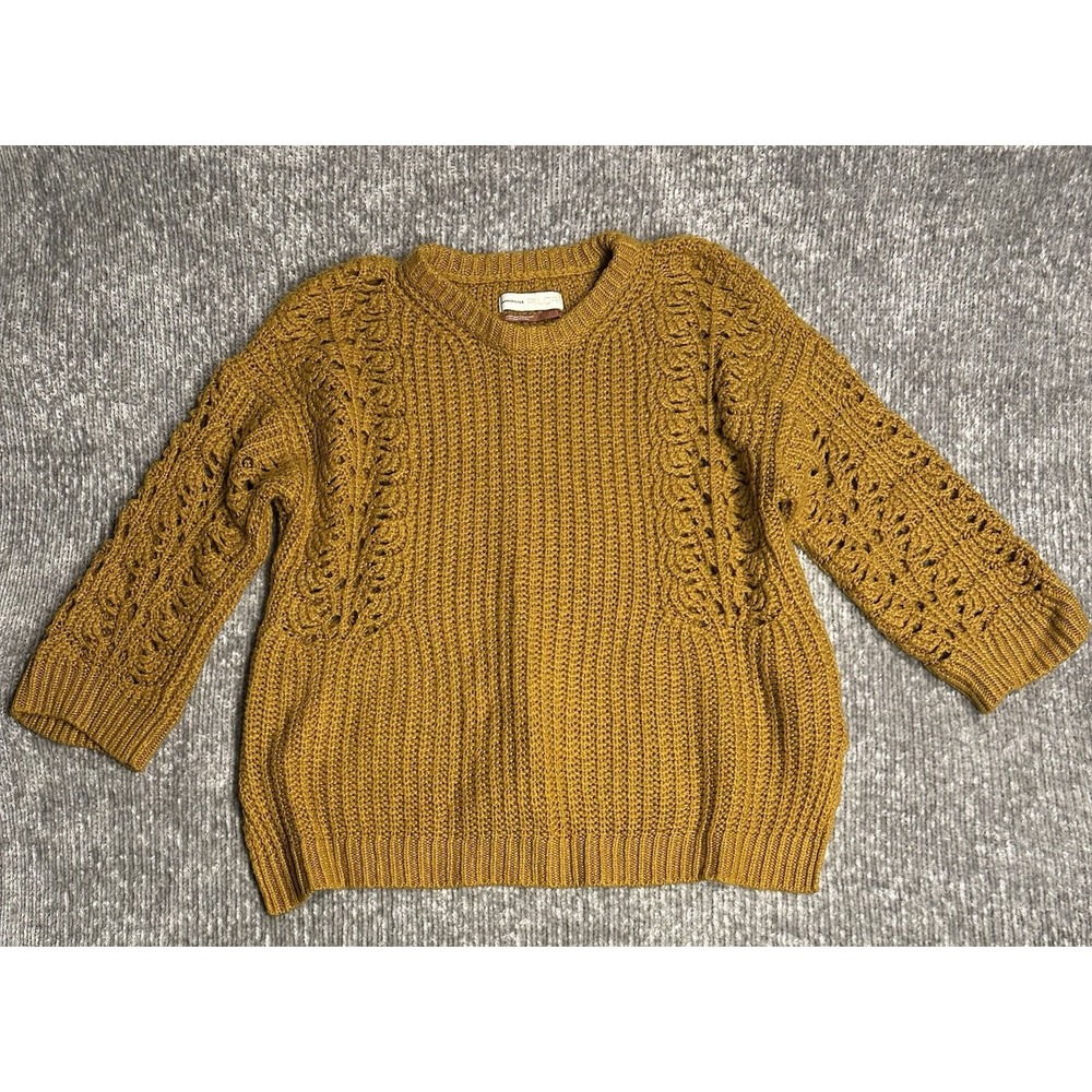 Anthropologie Pilcro Chunky Knit Sweater Women Small Mustard Yellow Open Stitch